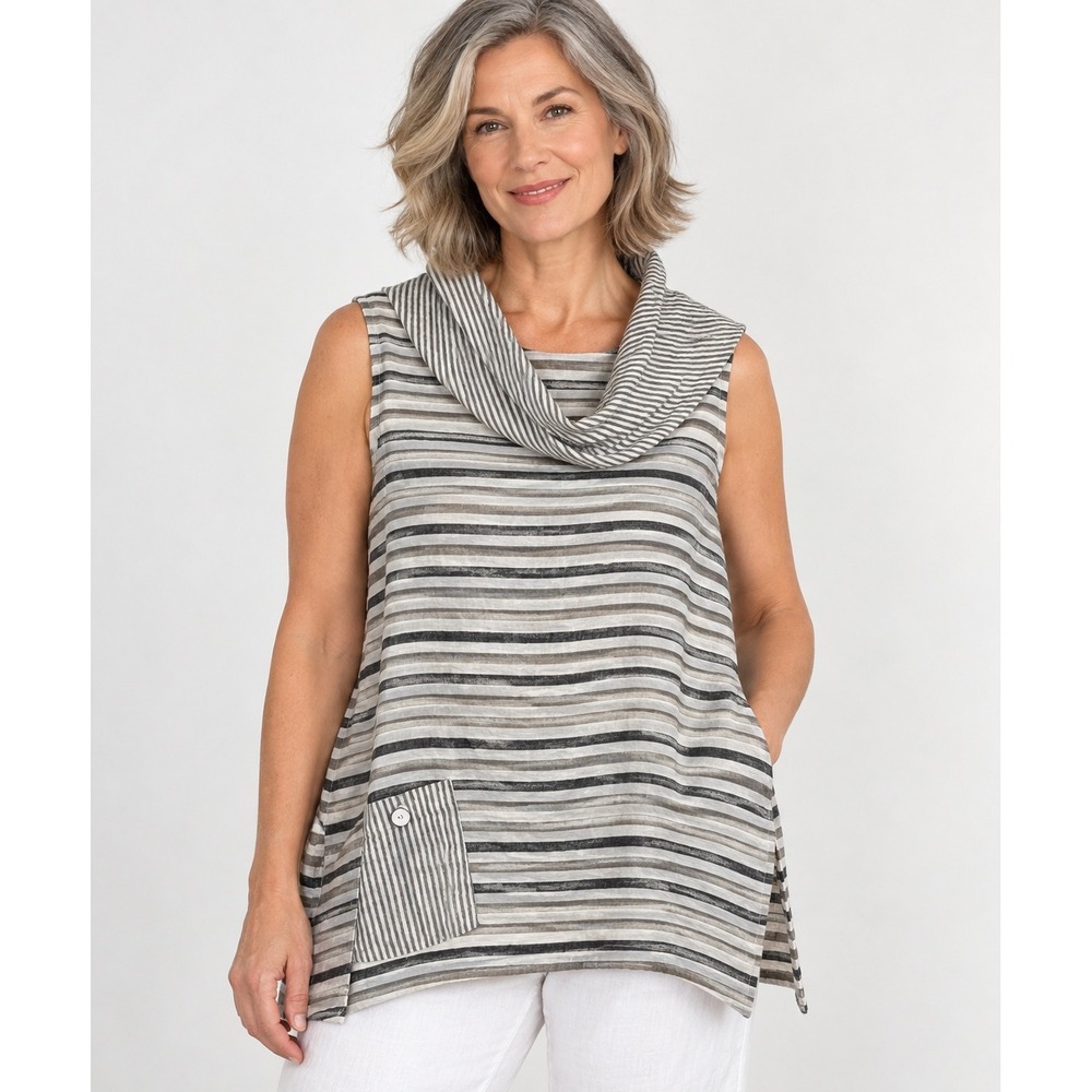 Habitat Clothes To Live In Grey Striped Cowl Neck Tunic Top XL 45822